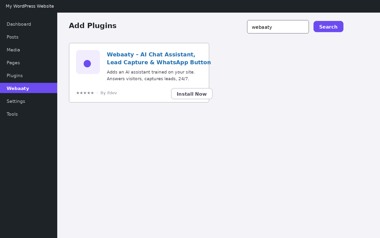 Searching for Webaaty in the WordPress plugin directory