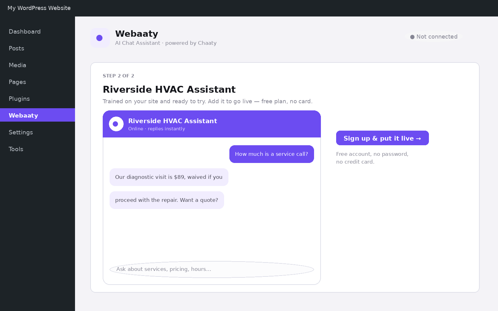 The assistant preview trained on the scanned site