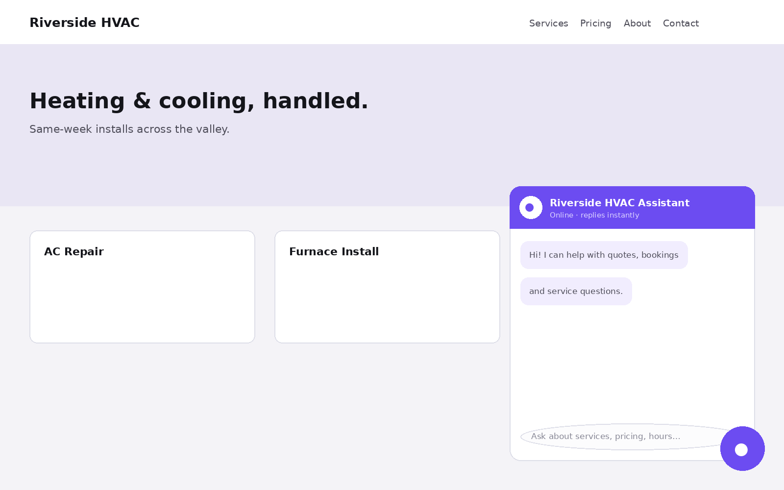 The chat launcher live on a WordPress site