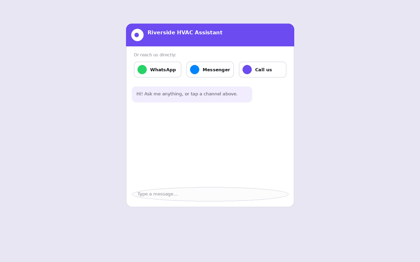 The widget showing WhatsApp, Messenger and call buttons