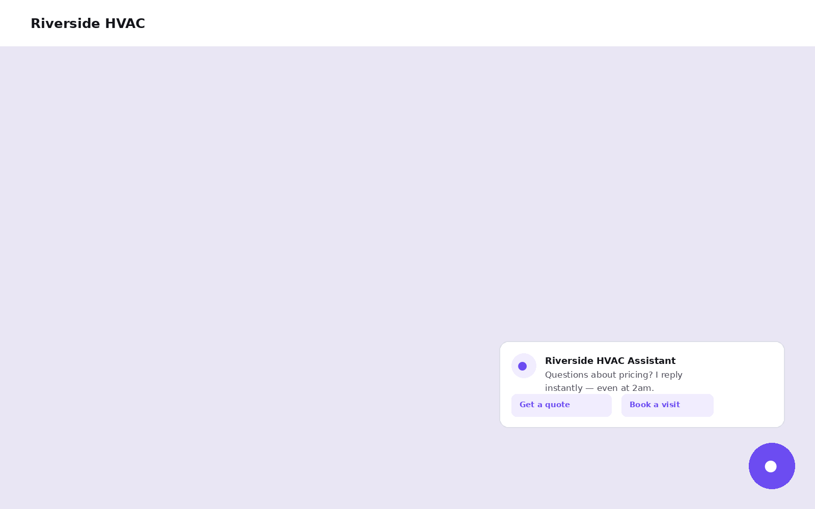 A greeting card with quick replies on a live site
