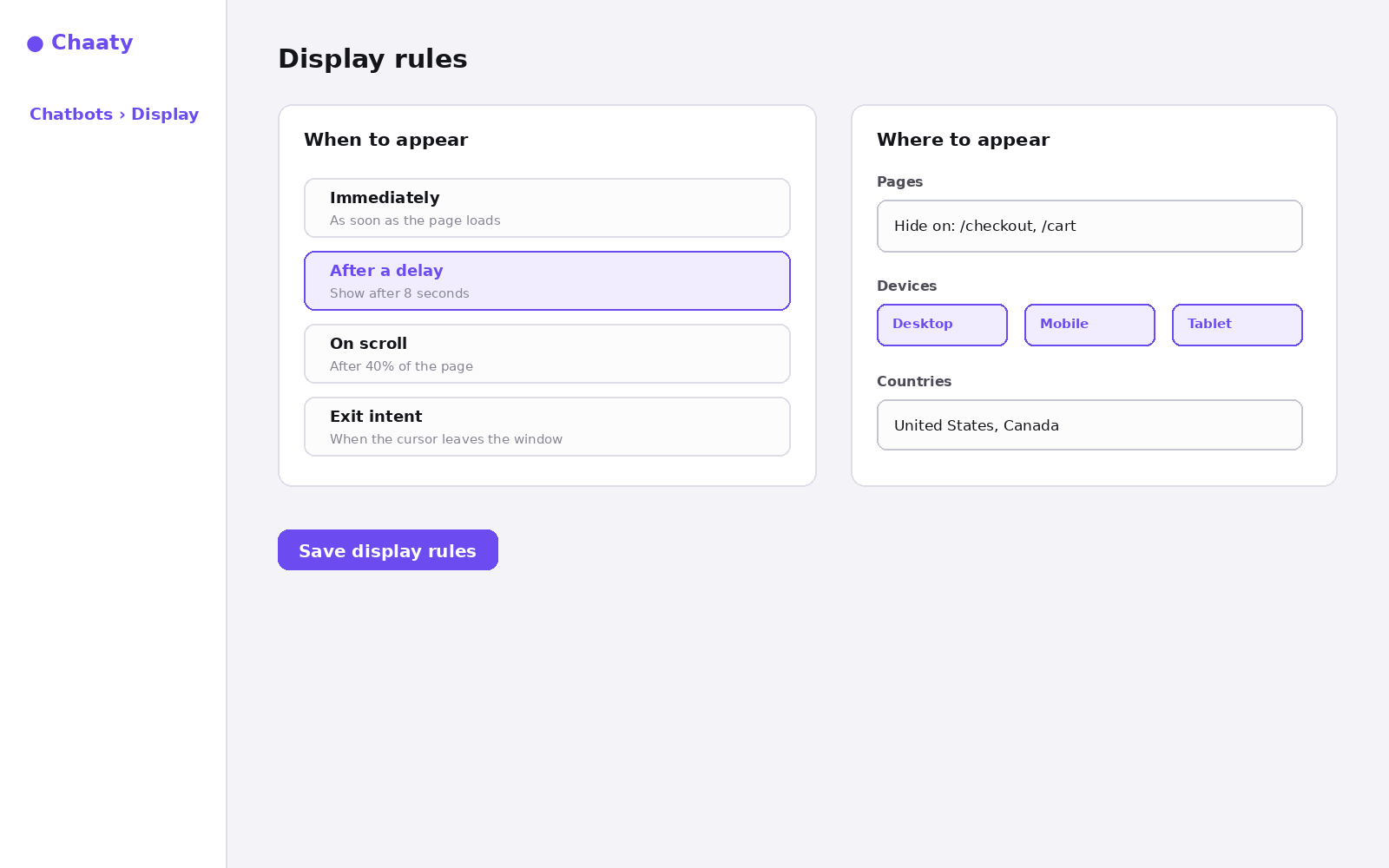 Display rules: when to appear