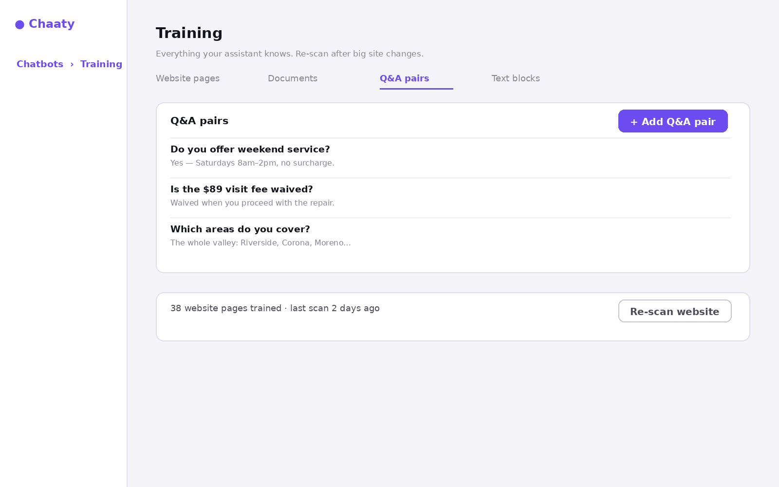 The training screen showing the last scan date