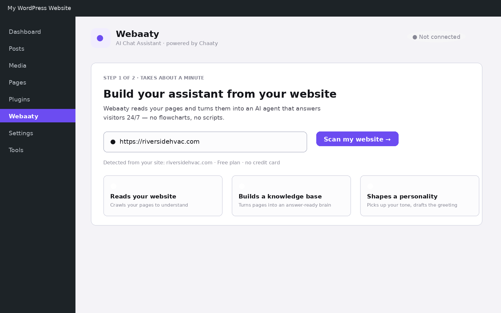 Starting a scan from the Webaaty plugin
